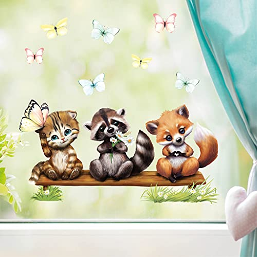 Fensterbild Frühling Ostern wiederverwendbar Fensteraufkleber Kinderzimmer / 1. Katze Waschbär Fuchs (13089) / 2. A3 Bogen