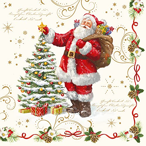 20 Servietten Klassischer Weihnachtsmann verziert | Winter | Weihnachten | Tischdeko 33x33cm