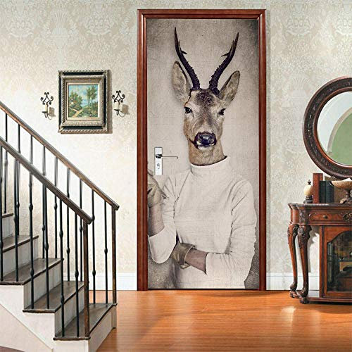 YQLKD Türtapete Türfolie Hirsch Körper 3D Türaufkleber Drucken Bild Selbstklebende wasserdichte Tapete Wohnkultur