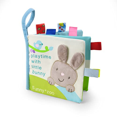 Vicloon Soft Toys Baby Bath Cloth Soft Books, First Year 3D Animals Tails Crinkle Sensory Touch and Feel Book for Early Development Learning Books (Rabbit）