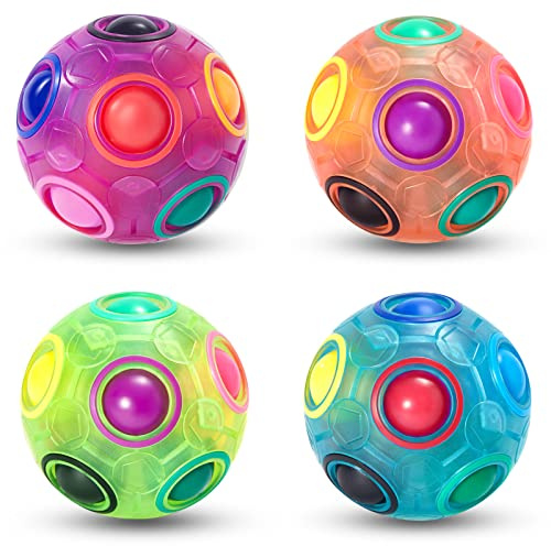 Vdealen Regenbogenball Set Magischer Puzzleball Zappelball Spiel Spaß Stressabbau Geschicklichkeitsspiele Pädagogische Spielzeug Denksport Ball Spielzeug Knobelspiel für Kinder Teens & Erwachsene