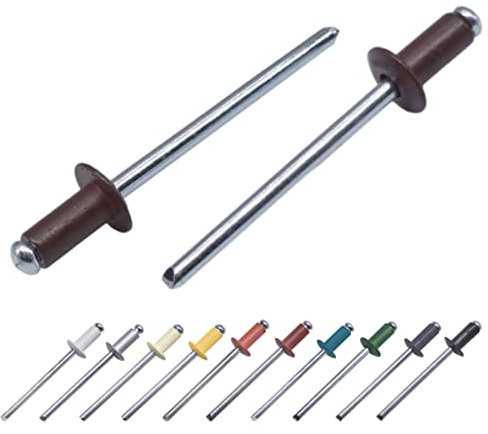 Confezione da 100 rivetti ciechi verniciati da 3,2 x 8 mm, con testa a cupola, DIN 7337, rivetti in alluminio e mandrino in acciaio, rivetti pop (100, marrone cioccolato RAL 8017)