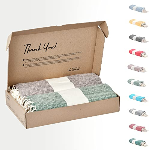 Tadussi ® Strandtuch Saunahandtuch Fouta 100x200 [2er Set] Ideal als Hamamtuch Strandhandtuch XXL Picknickdecke für Damen & Herren - Extra Groß - 100% Baumwolle in Olivegrün & Taupe
