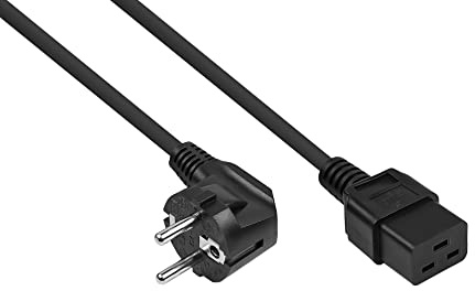 Kabelmeister Netzkabel Schutzkontakt-Stecker Typ E+F (90° gew.) an Kaltgeräte-Buchse C19, schwarz, 1,00mm², 0,5m