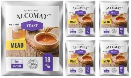 Alcomat Hefen für Met - Trockenhefe Gärungstempo bis 18% - Reinzuchthefe für Honigwein auf 30 Liter - 5 Stück