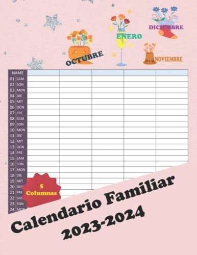 Calendario Familiar 2023-2024: Planificador Mensual Con Fecha para Registrar Citas Diaris (Septiembre 2022 - Diciembre 2023) | Agenda con 5 columnas ... Como regalo para hombres y mujeres