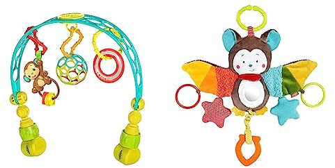 Oball Bright Starts, Fehn Activity-Spieltier Fledermaus – Baby Motorikspielzeug für Kinderwagen, Kinderbett und Babyschale zum Beißen