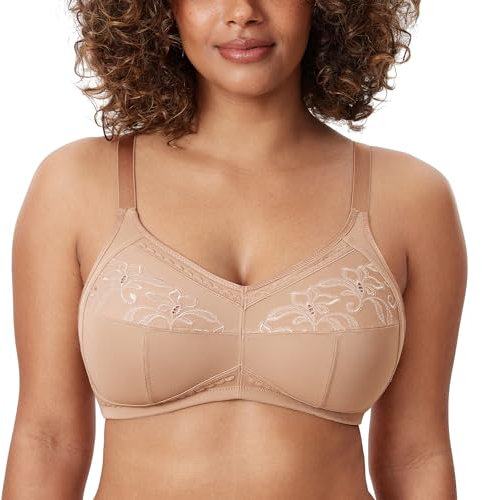 Delimira Women's Wireless Bras Cotton Mastectomy Bras with Pockets Post Surgery Full Cup Comfort Plus Size Everyday Bra Natural 38G