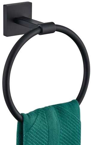 KOKOSIRI Towel Ring Matte Black Bath Towel Hanger Bathroom Hardware Hand Towels Holder Rack Wall Mounted Stainless Steel, B3010BK