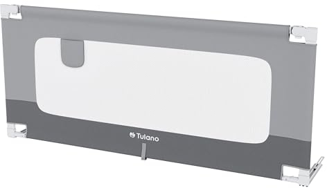 TULANO Cover 46 | Bettgitter 160 cm Bettschutzgitter Kinderbettgitter für Kinder | Klappbar | Geeignet für eine Matratzenhöhe von 10-28 cm | 18 einstellbare Höhen & Seitentasche | 1 Stück | Grau