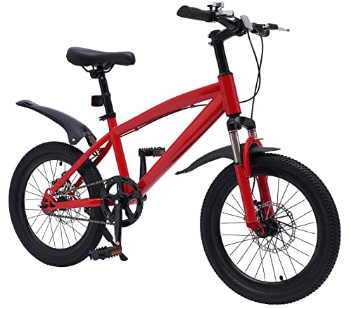 WINZING Kinderfahrrad 18 Zoll Mountainbike Jungen Mädchen Kinderfahrrad, Höhenverstellbar Mountainbike für Von 5-8 Jahren Kinderfahrrad (Rot)