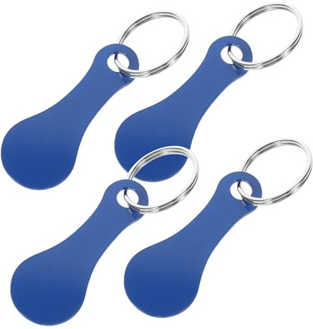 HONMEET Lot de 4 Porte-clés Jetons en Acier Inoxydable Bleu pour Chariot de Courses, Utilisation Immédiate et Évite le Délai de Monnaie