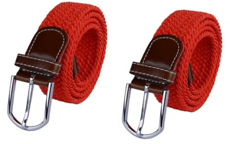 GALPADA 2stücke Elastischer Geflochtener Gürtel Für Damen Und Herren Verstellbarer Stretchgürtel Mit Pu-leder-schlaufe Und Endstück Rot Für Jeans Und Freizeitmode