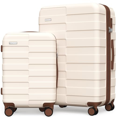Vipbox Valigie Rigide Set 2 Pezzi 55+75cm (3 ANNI DI SERVIZIO VIP) Espandibile 100% Policarbonato Leggera Set Trolley da Viaggio Ultrar Durevole Valigia con Chiusura TSA e 4 Ruote, Bianco Elegante