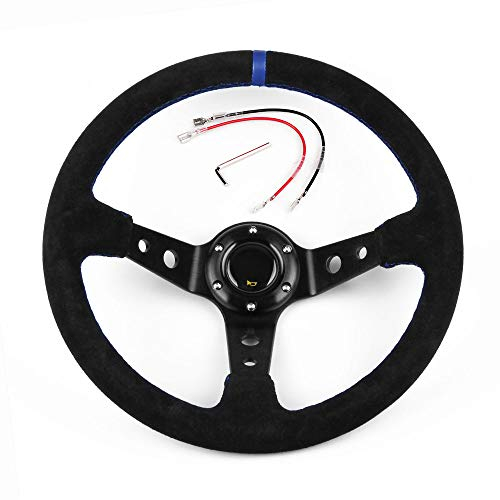 WANGSHAOWEI Sportlenkrad Universal 350mm 14 Zoll Racing Lenkrad Auto Rallye Rennen Wildleder Lenkrad Holzlenkrad(Blue)