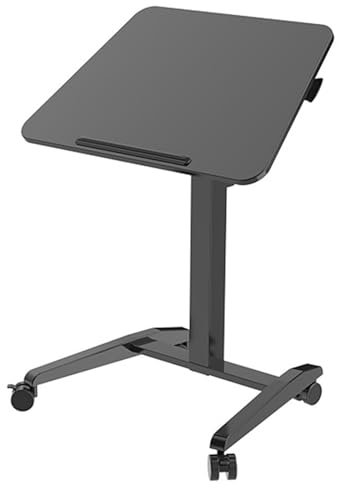 Beistelltisch mit Rollen Höhenverstellbar, 0-90° Neigbar, Gasdruckfeder, Stabiler Betttisch Auf Rollen, Höhenverstellbar 76-111 cm, Laptop Tisch für Büro und Bett(Black)