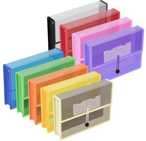 FYY Dokumententasche A4,Dokumentenmappe A4 Kunststoff Sammelmappen mit Umschlag tasche Mappen,Wasserdicht Druckknopf Sichttasche Dokumenten mit Etiketten für Büro, Schule, Haus,9 Stück Farben