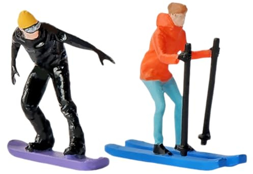 Abaodam 2 Handbemalte Skifahrer Figuren 1:64 Miniatur Skimodelle für Diorama Straßenszenen Miniatur Skidekoration Spielzeug für Winter Diorama
