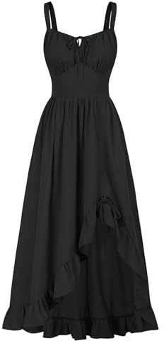 Scarlet Darkness Renaissance Dress Women Summer Corset Dress Flowy Sleeveless Milkmaid Vacation Sundress with Pockets Black XXL