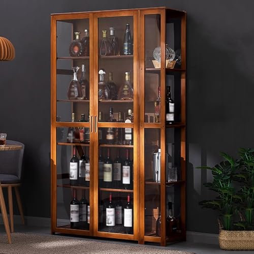 WXXSHGDW Weinschrank, Barmöbel, Barschrank mit Acryltüren, Aufbewahrungsschränke, Bambusmaterial, Extra Großer Raum, für Wohnzimmer, Esszimmer, Bar(Brown,85 * 32 * 171cm/33 * 13 * 61in)
