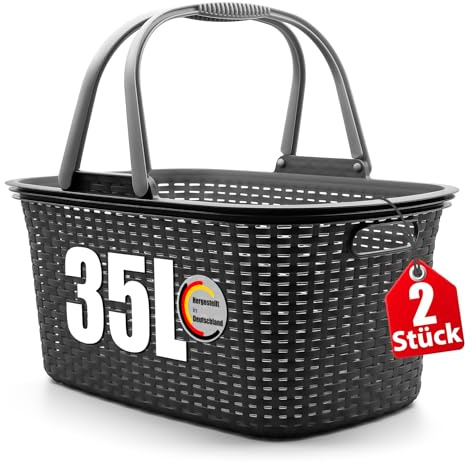 BigDean 2x Wäschekorb mit Henkel 35L Rattan Design Wäschewanne