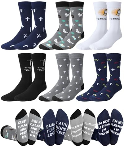 Shihanee 6 Pairs Easter Christian Socks for Men Novelty Religious Jesus Crew Sock Church Pastor Appreciation Gifts(Vintage)