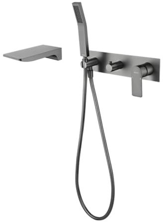 Grifo Bañera Cascada Grifo Ducha Empotrado Gris con Manguera Ducha y Alcachofa Juego de Grifo y Alcachofa para Bañera