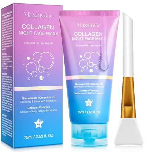 Maschera Avvolgente Notturna al Collagene, Maschera al Collagene per il Viso, Maschera Faciale Peel Off al Collagene per la Notte, Idratazione Profonda, Riduce le Rughe e Migliora l'Elasticità della
