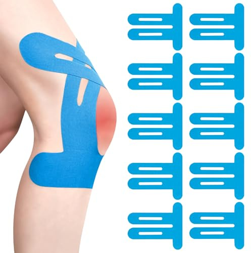 10 Pezzi PreCut Nastro Kinesiologico, Tape Kinesiologico Muscolare, Kinesio Tape Nastro Kinesiologico Sportivo per i Muscoli per Il Ginocchio, Articolazioni, Supporto Muscolare Blu