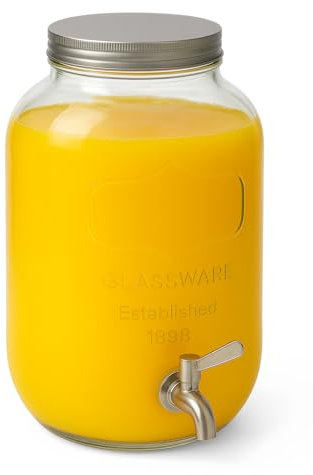 TIENDA EURASIA – Dispensador de Bebidas | Grifo de Plástico | Material Cristal | Diseño Transparente | Capacidad 4L | Medidas 15.5 x 25.5 cm | Tapa Metálica Hermética