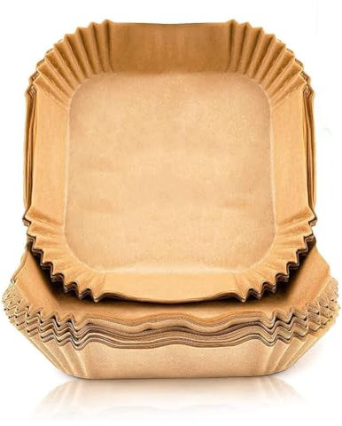 KEWUF 100 Pcs Carta forno per friggitrice ad aria 100 unità da 20-16 cm Quadrata. Adatto al Forno, da 5 a 8 litri. Carta Air Fryer certificata per uso alimentare BPA Free, FDA e LFGB