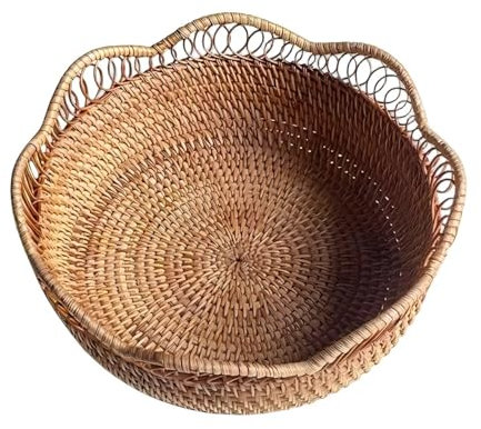 Générique Fruit Basket Organisateur Panier Tissé,Corbeille Osier,Panier A Fruit, Élégant Panier Rangement Cuisine Organisateur De Table De Service Plateau pour La Salle Basnée Panier Osier Rond
