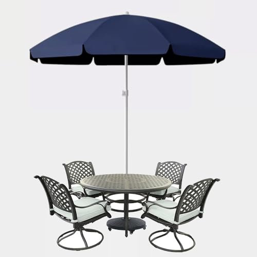 Ombrellone da esterno per patio, 2,6 m, ombrello da mercato con 8 stecche, ombrello pieghevole portatile da balcone per giardino, spiaggia, piscina, colore blu navy