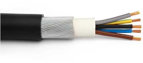 5 Core PVC SWA Armoured Cable 2.5mm² – BASEC Approved to BS5467 – Coloured Cores – Various Lengths – Heavy Duty Electric Power Cable (10 Metres)