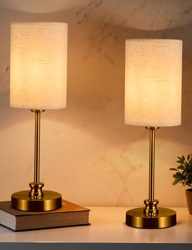 Bojim Lampe de Chevet Tactile Chambre lot de 2, Bedside Lamps Sans Fil USB Rechargeable, Lumiere de Chevet Intensité Variable Pour Chambre Bureau Domicile, Base en Métal Abat - Jour en Lin