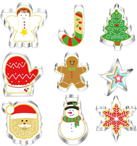 CharmBurst Juego de 9 Cortadores de Galletas de Navidad Cortadores Galletas Navideñas, Hornear y Decorar en la Temporada Navideña