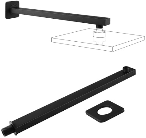 NAKIHOUSE Brausearm, 30cm Edelstahl Quadratisch Wandarm Duscharm für Regenduschkopf Wandmontage (Nein Enthalten Duschkopf）, Schwarz Duscharm