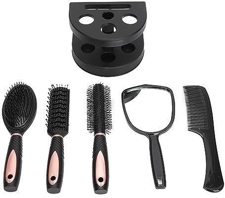 Fockety Conjunto de Peine de Cabello de 5 Piezas, Set de Peine Con Espejo y Soporte, Portátil Multifuncional de Cepillo y, Peinado Rizado Seco Húnmedo