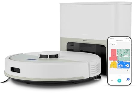 MEDION Robot aspirateur avec Station et Fonction serpillère X22 SW+ (Navigation Laser, 5.000 Pa, 2-en-1, cartographie précise, Zones interdites, étages, MD 100021) Gris