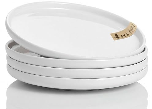keramwerk Speiseteller Groß 4er Set, Kuchenteller Weiss 25cm, Keramik Frühstücksteller, Flache Essteller für Salat, Pasta, Fleisch, Fisch
