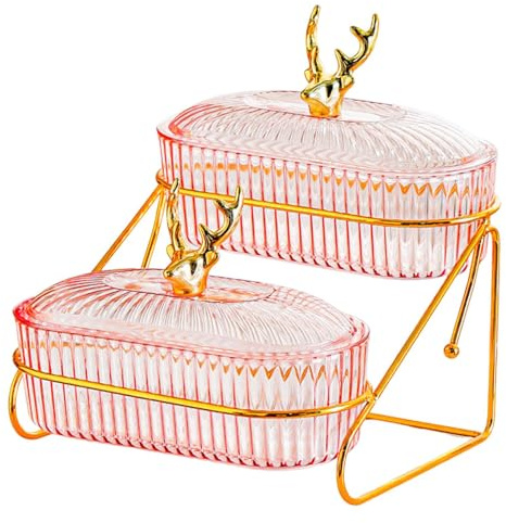 Homyl Plateau à Fruits Secs avec Plateaux Amovibles, Plateau Décoratif, Boîte de Rangement, Assiette à Fruits et Biscuits En PP pour Salon, Cuisine, Fête, E, 2 Layers Style B