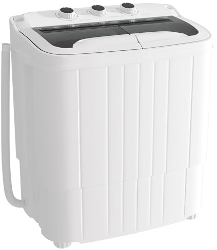 Greenvelly Portable Washing Machine, 16 Lbs Compact Mini Washer and Dryer Combo, Semi-automatic Twin Tub Laundry Washine with Drain Pump for Dorms, Apartments, RVs (Grey)