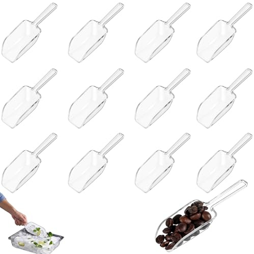 12 Pièces Mini Pelle en Plastique Transparent | Petite Pelle a Glacon Reutilisable pour Farine, Bonbons, Cafe, The et Nourriture pour Animaux, Facile a Nettoyer