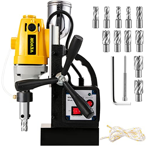 Vevor 1100W Magnetic Drill Press with 37257 Inch (40mm) Boring Diameter MD40 Magnetic Drill Press Machine 2810 LBS Magnetic Force Magnetic Drilling System 550 RPM with 11 Pcs HSS Annular Cutter Kit