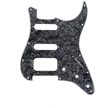 Musiclily Pro 11 Löcher Round Corner HSS Strat Pickguard Gitarren-Schlagbrett für USA/Mexican Stratocaster 4-screw Humbucking Mounting Open Pickup,4 lagig Black Pearl