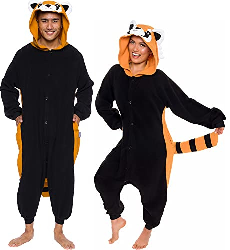 Funziez! Onesie halloweendräkt för vuxna – djur och havsdjur – plysch one-piece cosplay kostym för vuxna, män och kvinnor, Röd panda, L