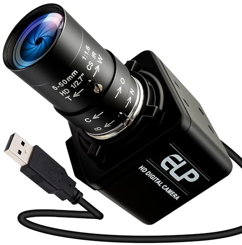 ELP 90fps Global Shutter USB Camera,1200P Golf Swing Webcam with High Frame Rate, 5–50 mm 10x Manual Zoom Lens, Industrial Cam for Image Processing, Lightburn, Jetson Nano, Live Streaming