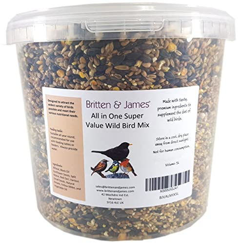 Britten & James Premium Seed Mix with Sunflower Hearts for Wild Birds | In a Stay Fresh Tub 5L (3.8kg)