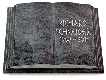 MEMORUM Grabmale Grabbuch, Grabplatte, Grabstein, Grabkissen, Urnengrabstein, Liegegrabstein Modell Livre Pagina 40 x 30 x 8-9 cm Orion-Granit, poliert inkl. Gravur (Ohne Ornament)