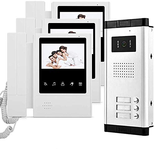 uoweky 4.3 inch Wired Video Doorphone Doorbell Intercom Sytem kit 700TVL IR Night Vision Camera + 3 Indoor Monitor for Home/Apartments